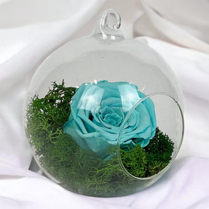Trandafir Criogenat turquoise in glob de sticla Ø12cm - Trandafir-Criogenat.ro