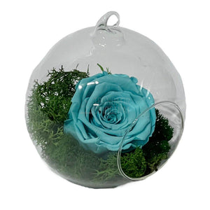 Trandafir Criogenat turquoise in glob de sticla Ø12cm - Trandafir-Criogenat.ro