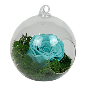 Trandafir Criogenat turquoise in glob de sticla Ø12cm - Trandafir-Criogenat.ro