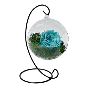 Trandafir Criogenat turquoise in glob de sticla suspendat Ø12cm - Trandafir-Criogenat.ro