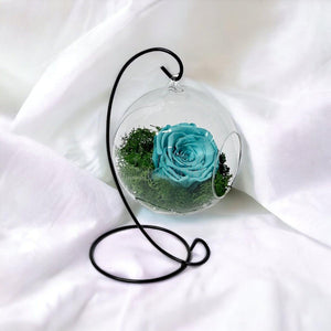 Trandafir Criogenat turquoise in glob de sticla suspendat Ø12cm - Trandafir-Criogenat.ro