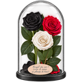 3 trandafiri criogenați XL (1 negru, 1 roșu și 1 alb) în cupolă de sticlă 15 × 25 cm - Trandafir-Criogenat.ro