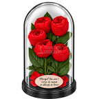 5 bujori criogenați Niki XXL roșii în cupolă de sticlă 17 × 28 cm - Trandafir-Criogenat.ro