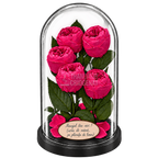 5 bujori criogenați Niki XXL roz fucsia în cupolă de sticlă 17 × 28 cm - Trandafir-Criogenat.ro