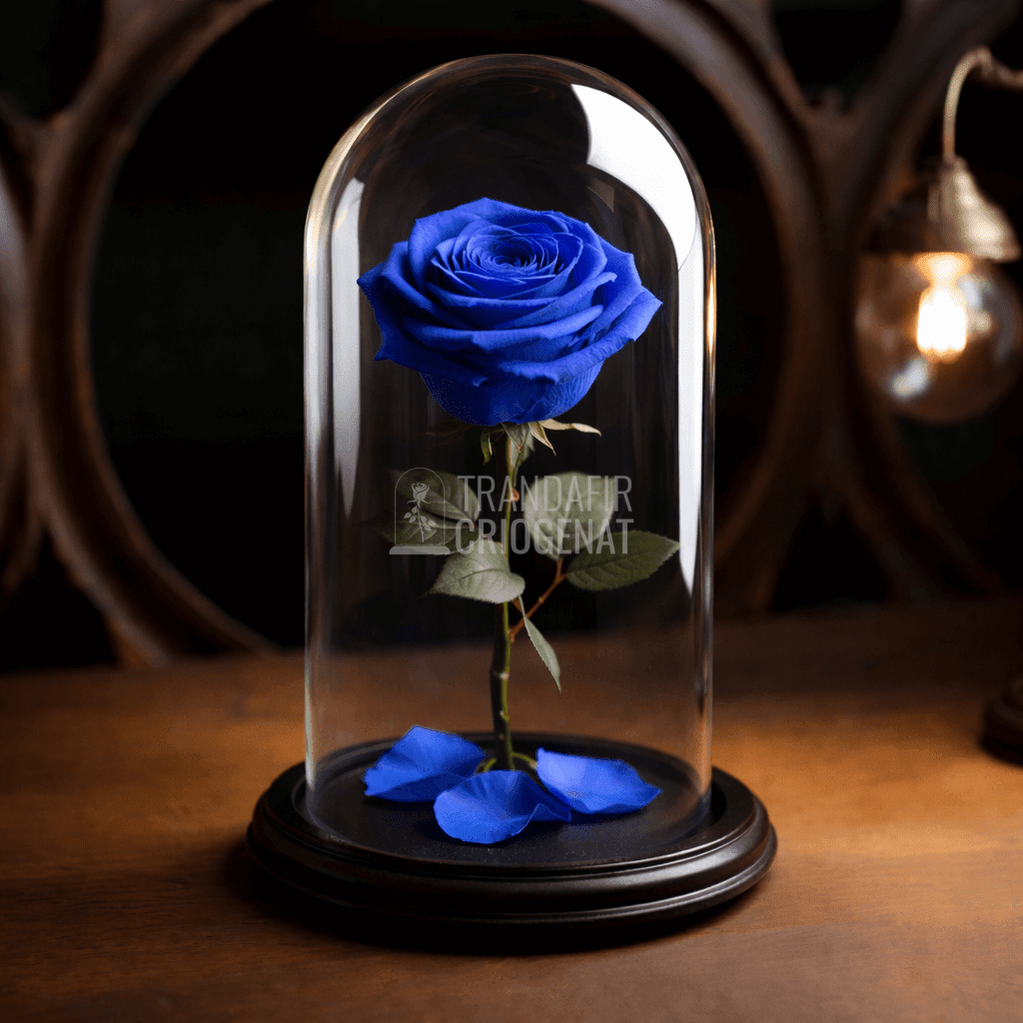 Trandafir Criogenat Albastru În Cupolă De Sticlă Cu Mesaj Personalizat Cadou Elegant Pentru Iubire