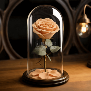 Trandafir Criogenat Caramel în Cupolă de Sticlă cu Mesaj Personalizat Cadou pentru Femei