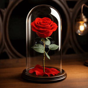 Trandafir Criogenat Corai în Cupolă de Sticlă cu Mesaj Personalizat Scris Cadou pentru Iubita