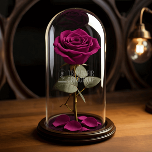 Trandafir Criogenat Fuxia în Cupolă de Sticlă cu Mesaj Personalizat Cadou pentru Ea Elegant pentru Casă sau Birou