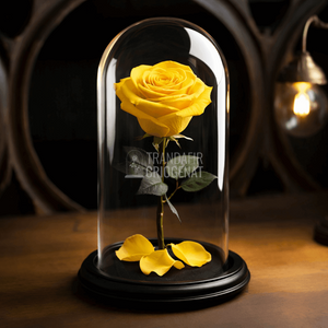 Trandafir Criogenat Galben În Cupolă De Sticlă Cu Mesaj Personalizat Scris Cadou