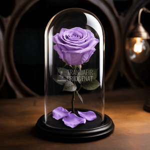 Trandafir Criogenat Lila În Cupolă De Sticlă Cu Mesaj Personalizat Cadou Deosebit Pentru Femei