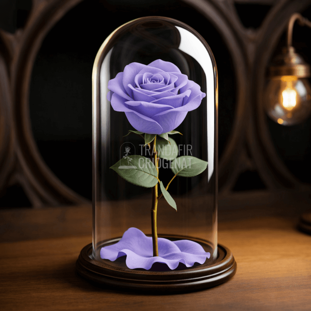 Trandafir Criogenat Mov In Cupola De Sticla Cu Mesaj Personalizat Cadou Pentru Femei