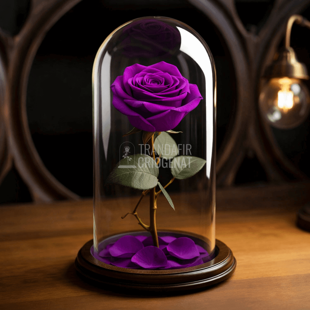 Trandafir Criogenat Mov Purpuriu În Cupolă De Sticlă Cu Mesaj Personalizat Cadou Pentru Femei