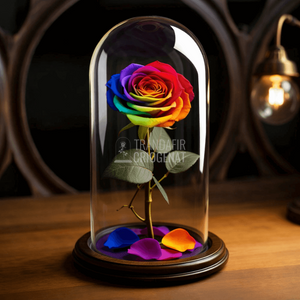 Trandafir Criogenat Multicolor in Cupolă de Sticlă cu Mesaj Personalizat Cadou pentru Iubita