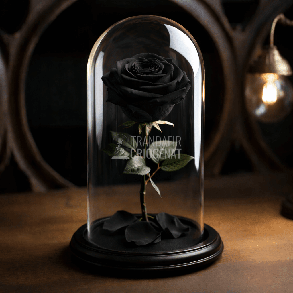 Trandafir Criogenat Negru În Cupolă Sticlă Cu Mesaj Personalizat Grav Placă Ovală Lemn Cadou Pentru Femei