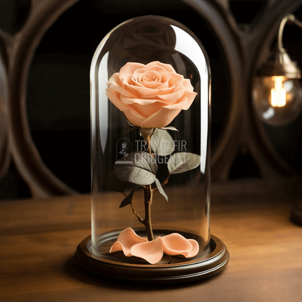 Trandafir Criogenat Piersica In Cupola De Sticla Cu Mesaj Cadou Personalizat Pentru Femei