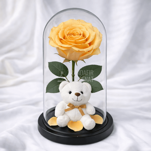 Trandafir Criogenat Piersică în Cupolă de Sticlă cu Mesaj Personal și Ursuleț de Pluș Rezistă 25 Ani