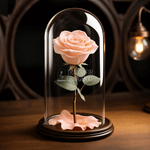 Trandafir Criogenat Piersica in Cupola de Sticla cu Mesaj Personalizat Cadou Pentru Ea