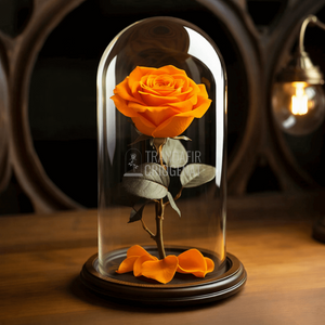 Trandafir Criogenat Portocaliu În Cupolă De Sticlă Cu Mesaj Personalizat Cadou Special Pentru Femei