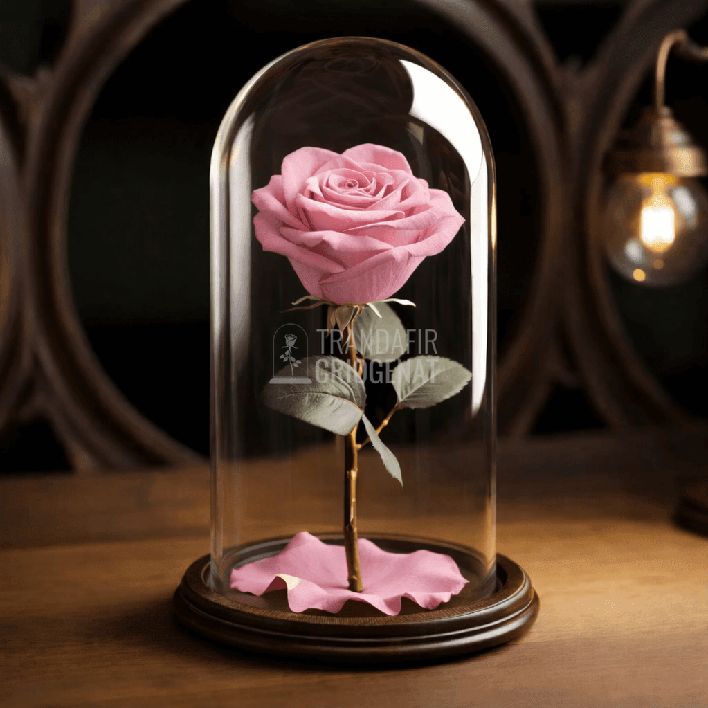 Trandafir Criogenat Roz Deschis In Cupolă De Sticlă Cu Mesaj Personalizat Cadou Elegant Pentru Femei