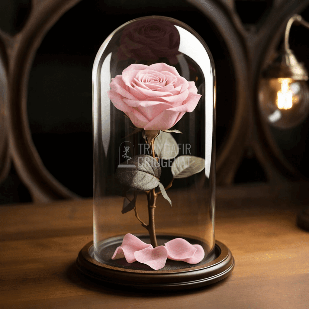 Trandafir Criogenat Roz Deschis In Cupolă De Sticlă Cu Mesaj Personalizat Cadou Pentru Ea