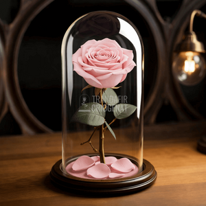Trandafir Criogenat Roz Pal În Cupolă De Sticlă Cu Mesaj Personalizat Cadou Pentru Femei