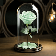 Trandafir Criogenat Verde Deschis In Cupola De Sticla Cu Mesaj Personalizat Cadou Elegant