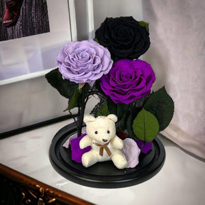 Aranjament Cu Trei Trandafiri Criogenati Sub Cupolă De Sticlă Cadou Special - Trandafir - Criogenat.ro