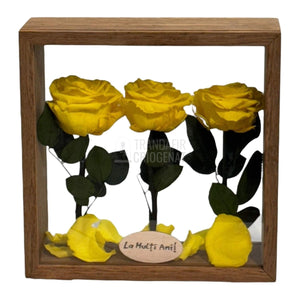 Aranjament De Masa Cu 3 Trandafiri Criogenați Galbeni Premium Pentru Decor Elegant În Casă Sau Birou Până La 25 De Ani - Trandafir - Criogenat.ro