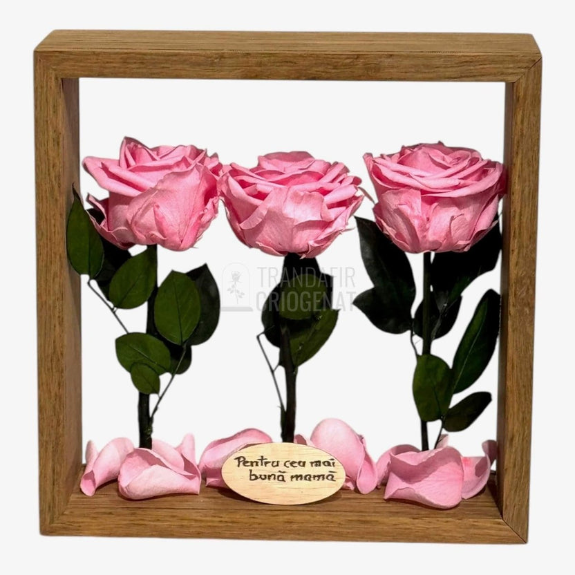 Aranjament de Masă cu Trandafiri Criogenați Roz Eleganță Naturală și Mesaj Personalizat - Trandafir - Criogenat.ro