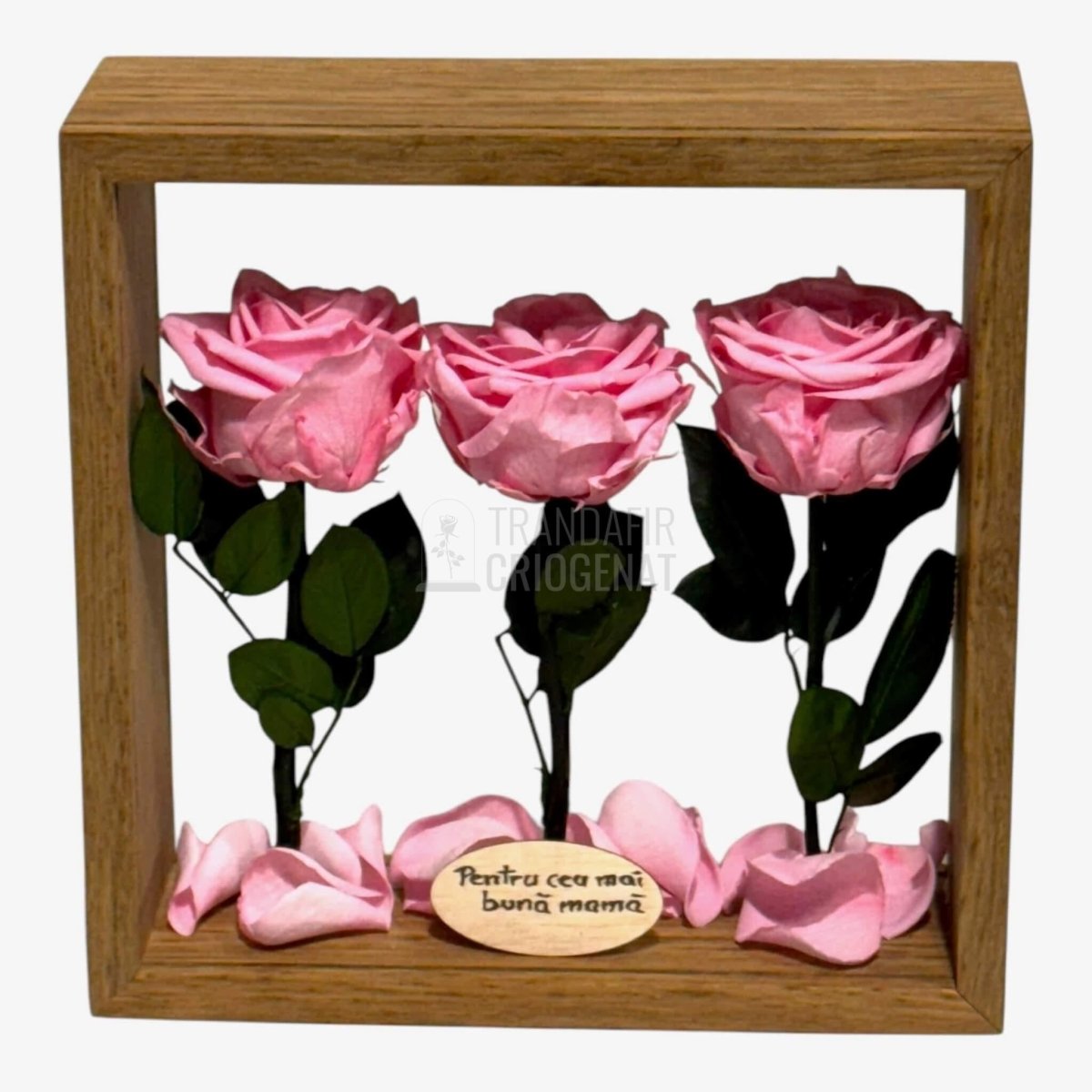 Aranjament de Masă cu Trandafiri Criogenați Roz Eleganță Naturală și Mesaj Personalizat - Trandafir - Criogenat.ro