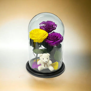Aranjament Lux Cu 3 Trandafiri Criogenati In Cupola De Sticla Eleganta Superba - Trandafir - Criogenat.ro