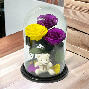 Aranjament Lux Cu 3 Trandafiri Criogenati In Cupola De Sticla Eleganta Superba - Trandafir - Criogenat.ro