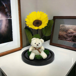 Cupolă Cu Floarea Soarelui Criogenată De 10 - 12 Cm Cu Ursuleț Mesaj Personalizat - Trandafir - Criogenat.ro