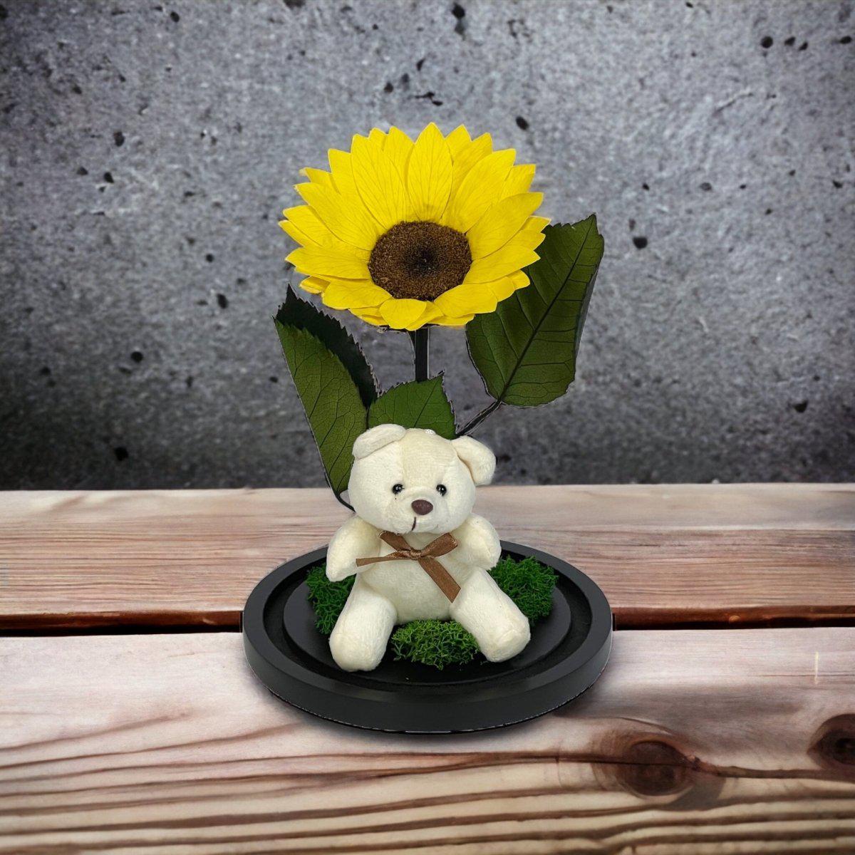 Cupolă Cu Floarea Soarelui Criogenată De 10 - 12 Cm Cu Ursuleț Mesaj Personalizat - Trandafir - Criogenat.ro