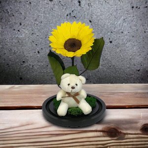 Cupolă Cu Floarea Soarelui Criogenată De 10 - 12 Cm Cu Ursuleț Mesaj Personalizat - Trandafir - Criogenat.ro