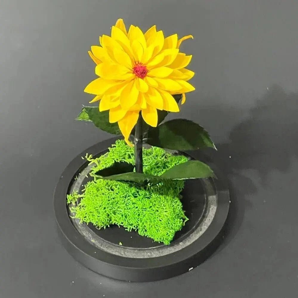 Dalie Criogenată Galbenă Cu Cupolă De Sticlă Cadou Nemuritor Pentru Femei 8 Cm - Trandafir - Criogenat.ro