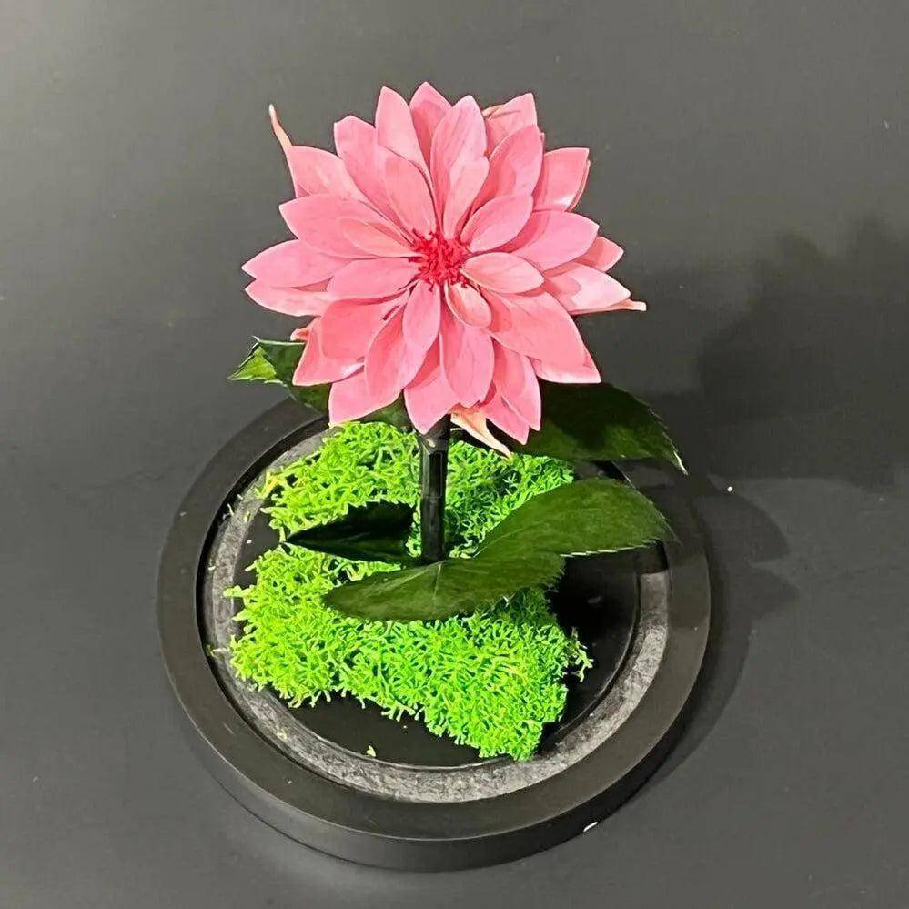 Dalie Criogenata Mov - Pudrat In Cupola De Sticla Cu Mesaj Personalizat Ø8cm - Trandafir - Criogenat.ro