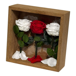 Tablou Cu 3 Trandafiri Criogenați Pe Pat De Petale Eleganță Și Rafinament 27x27cm - Trandafir - Criogenat.ro