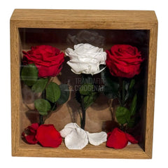 Tablou Cu 3 Trandafiri Criogenați Simbol Al Iubirii Și Purității Realizat Manual Cu Petale Naturale Dimensiune 27x27 cm - Trandafir - Criogenat.ro