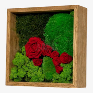 Tablou Cu Mușchi Licheni Și Trandafiri Criogenați Decor Natural Și Elegant Ramă Din Lemn De Stejar 27x27cm - Trandafir - Criogenat.ro
