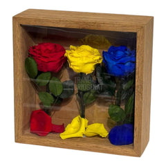 Tablou Cu Trandafiri Criogenați În Culorile României 27x27 Cm Simbol De Patriotism Și Eleganță Decor Premium - Trandafir - Criogenat.ro