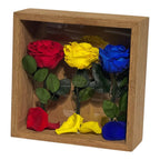 Tablou Cu Trandafiri Criogenați În Culorile României 27x27 Cm Simbol De Patriotism Și Eleganță Decor Premium - Trandafir - Criogenat.ro