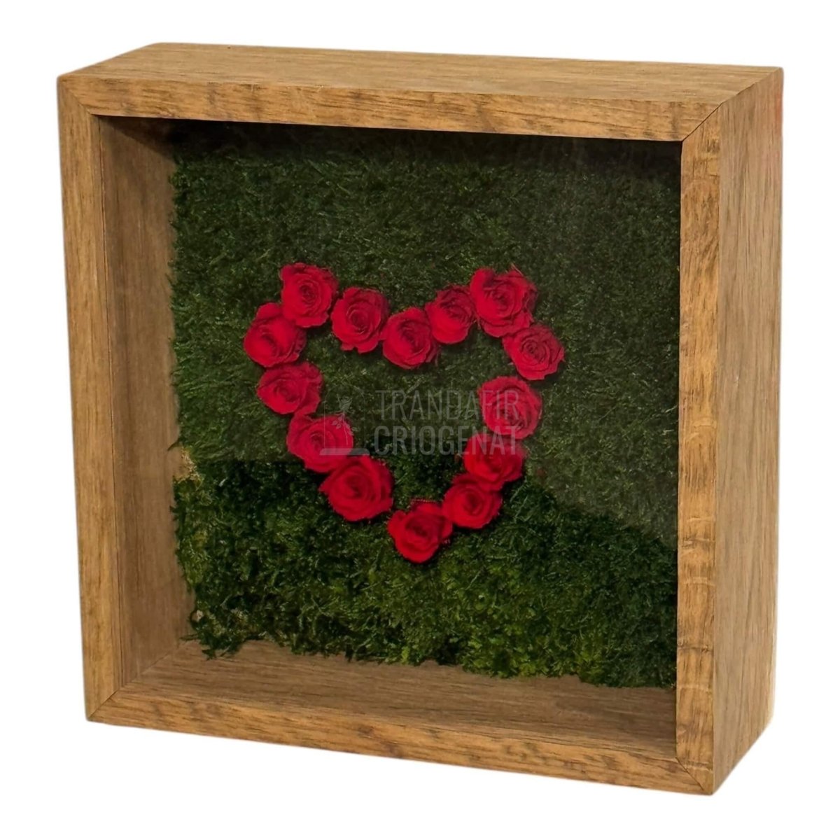 Tablou Inimă Cu Trandafiri Criogenați Și Mușchi Stabilizat Simbol Al Iubirii Nemuritoare 27x27cm - Trandafir - Criogenat.ro