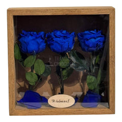 Tablou Personalizat 3 Trandafiri Criogenați Albaștri și Mesaj Special Exclusiv 27x27 cm - Trandafir - Criogenat.ro
