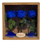 Tablou Personalizat 3 Trandafiri Criogenați Albaștri și Mesaj Special Exclusiv 27x27 cm - Trandafir - Criogenat.ro