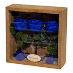 Tablou Personalizat 3 Trandafiri Criogenați Albaștri și Mesaj Special Exclusiv 27x27 cm - Trandafir - Criogenat.ro