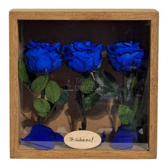 Tablou Personalizat 3 Trandafiri Criogenați Albaștri și Mesaj Special Exclusiv 27x27 cm - Trandafir - Criogenat.ro