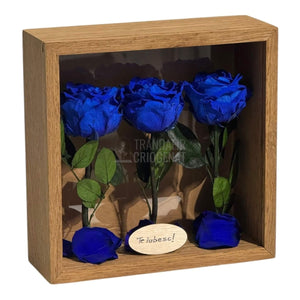 Tablou Personalizat 3 Trandafiri Criogenați Albaștri și Mesaj Special Exclusiv 27x27 cm - Trandafir - Criogenat.ro