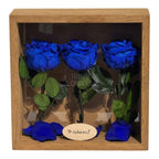 Tablou Personalizat 3 Trandafiri Criogenați Albaștri și Mesaj Special Exclusiv 27x27 cm - Trandafir - Criogenat.ro