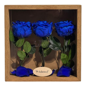 Tablou Personalizat 3 Trandafiri Criogenați Albaștri și Mesaj Special Exclusiv 27x27 cm - Trandafir - Criogenat.ro